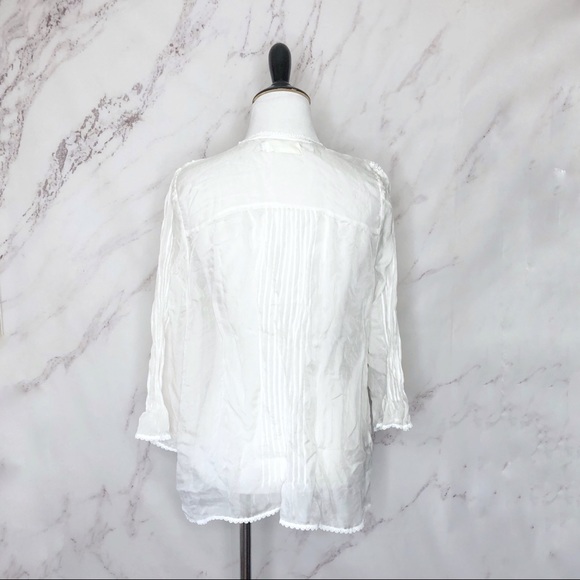 4 Love and Liberty White Sheer Eyelet Button Down Silk Blouse M - Picture 2 of 4